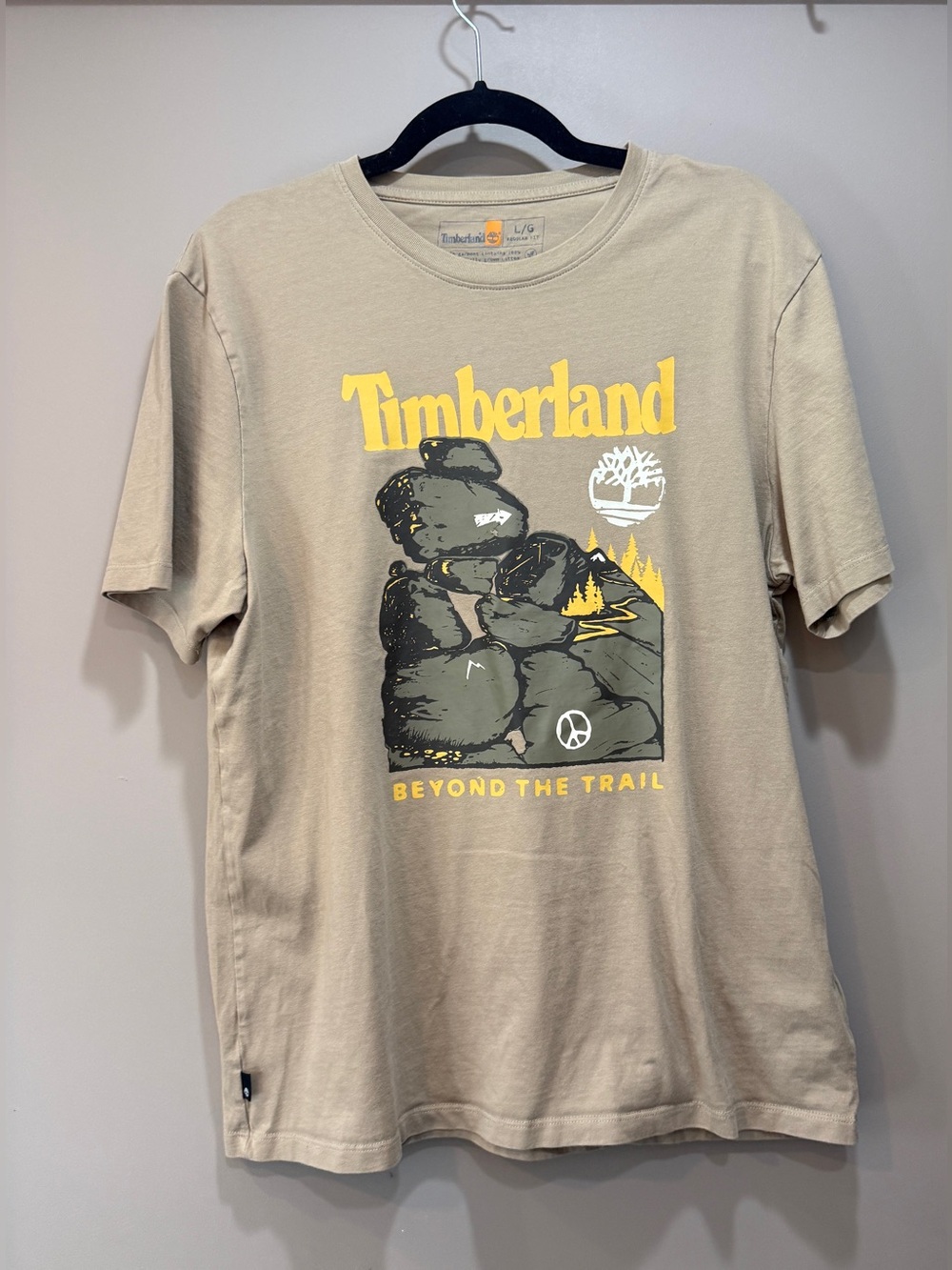 Timberland Beige Graphic Tee with Yellow Logo